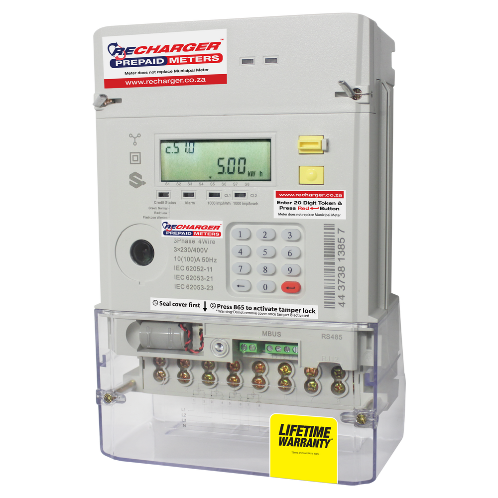 Recharger 3 Phase Prepaid Electricity Meter 100AMP